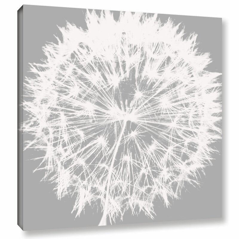 Whimsical Dandelion White and Gray Floral Canvas Art for Modern Home Decor