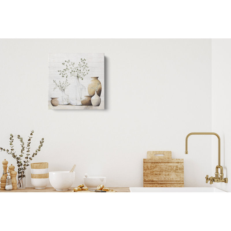 Sage Green Floral Jars Canvas Art | Neutral Decor for Home and Office Walls