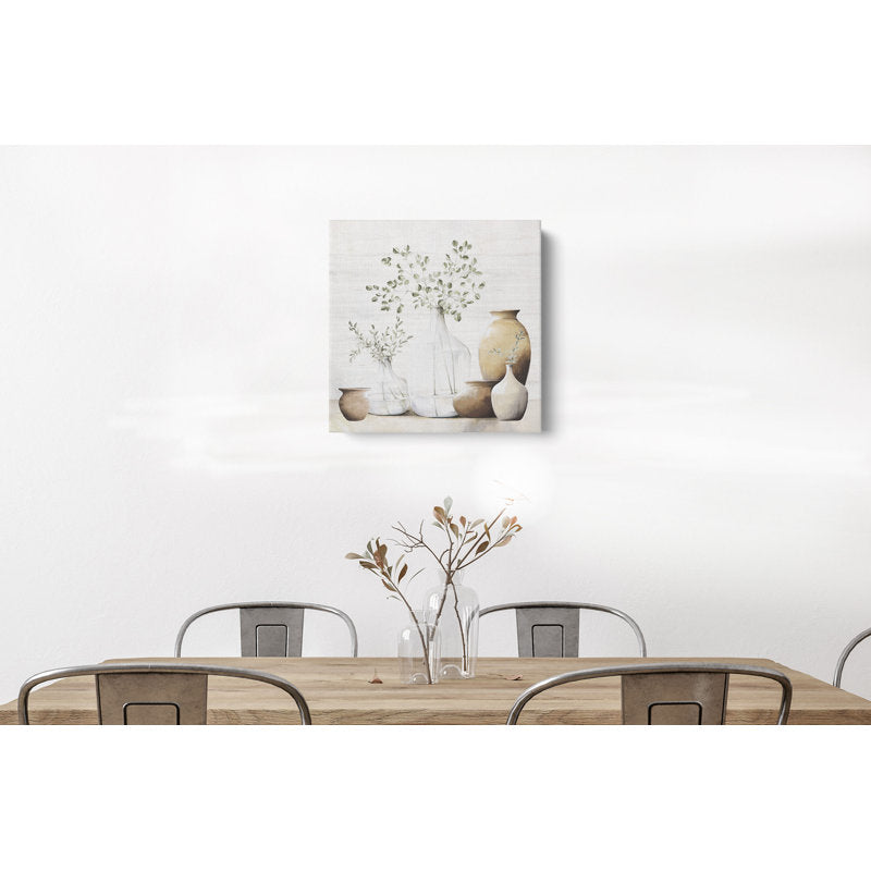 Sage Green Floral Jars Canvas Art | Neutral Decor for Home and Office Walls