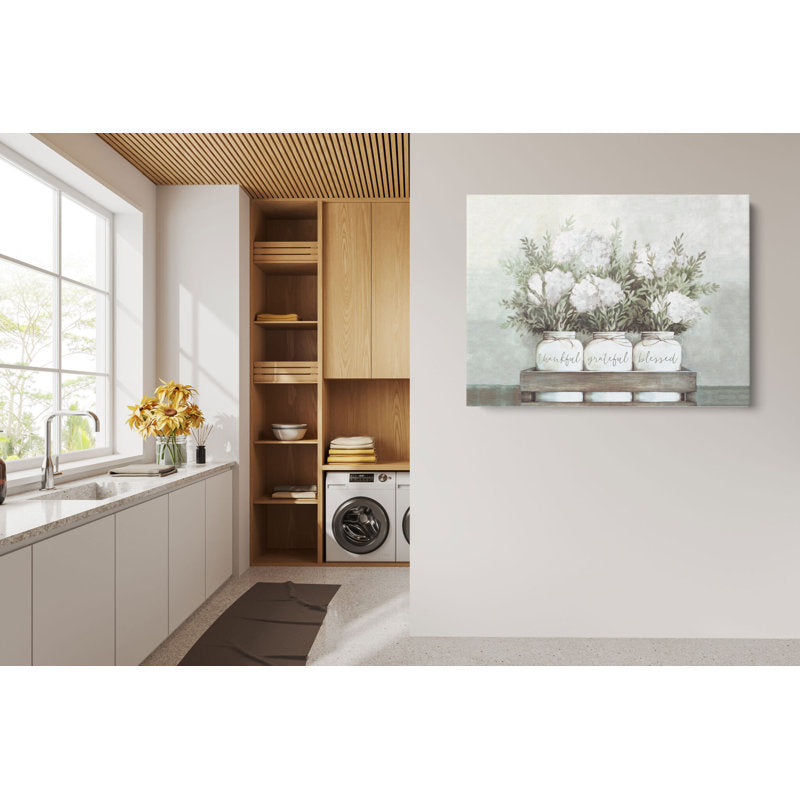 Modern Farmhouse Framed Wall Art with White Flower Jars and Hydrangeas