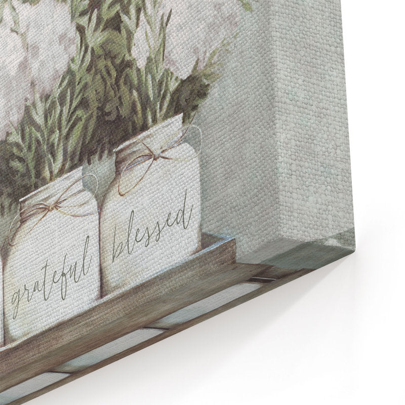 Modern Farmhouse Framed Wall Art with White Flower Jars and Hydrangeas