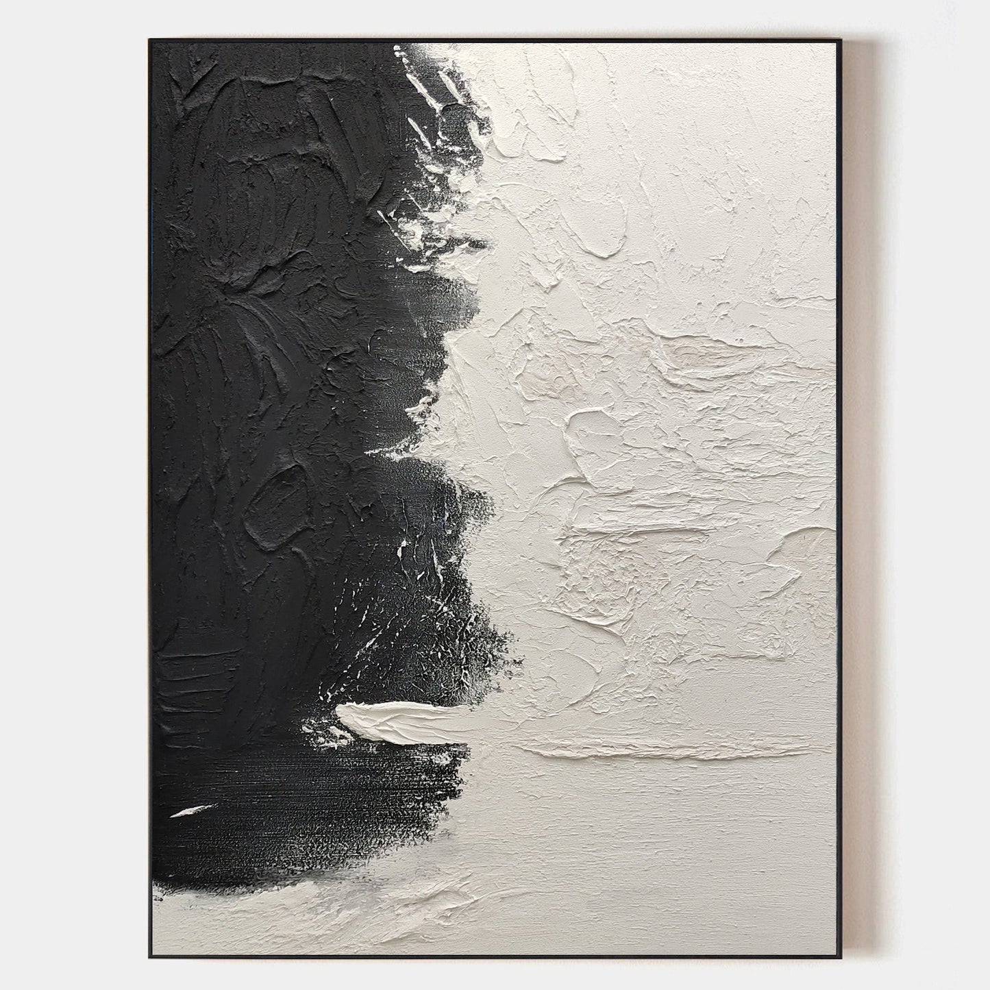 Black and White Modern Abstract Oil Painting for Contemporary Home Decor