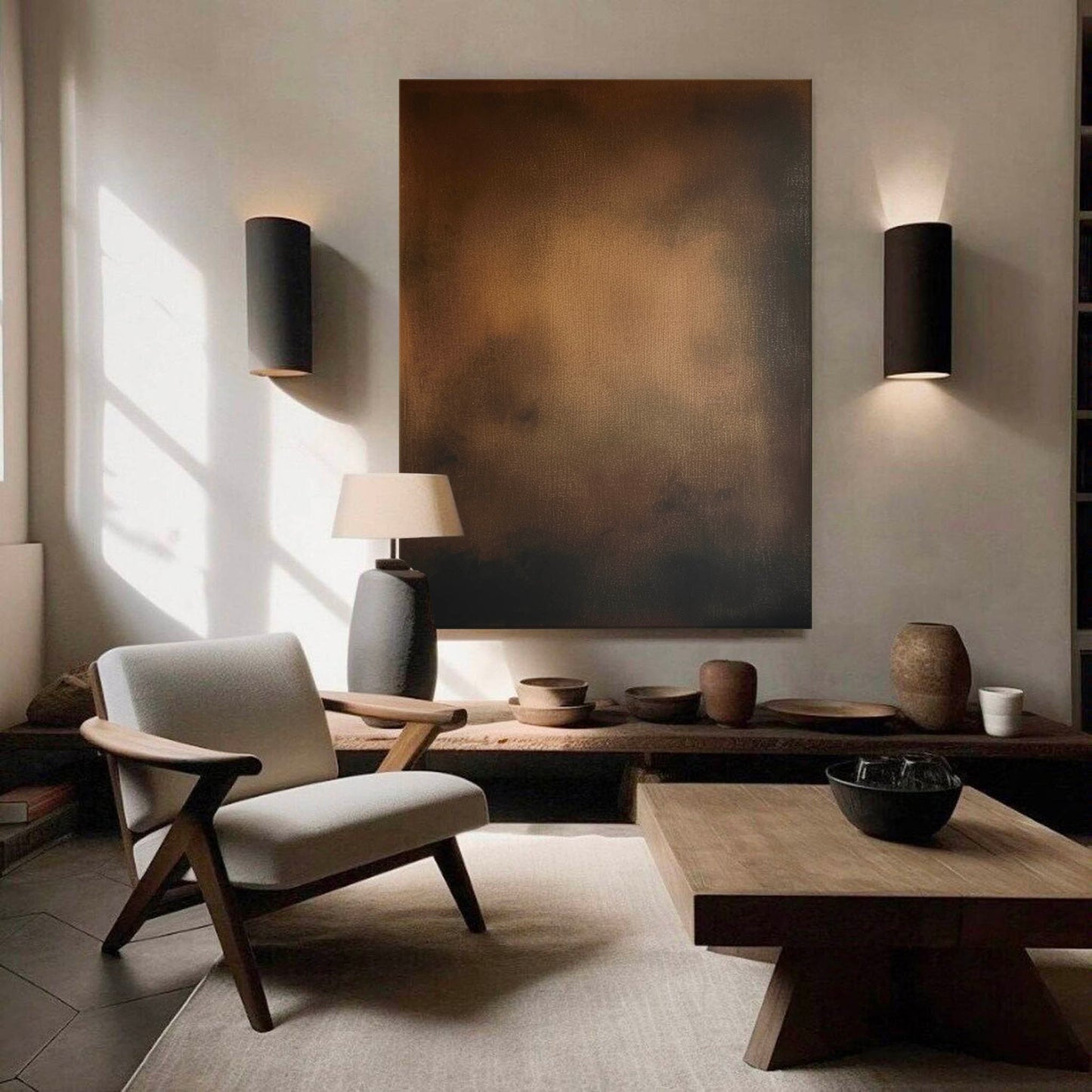 Elegant Minimalist Oil Painting in Warm Tones for Modern Home Decor