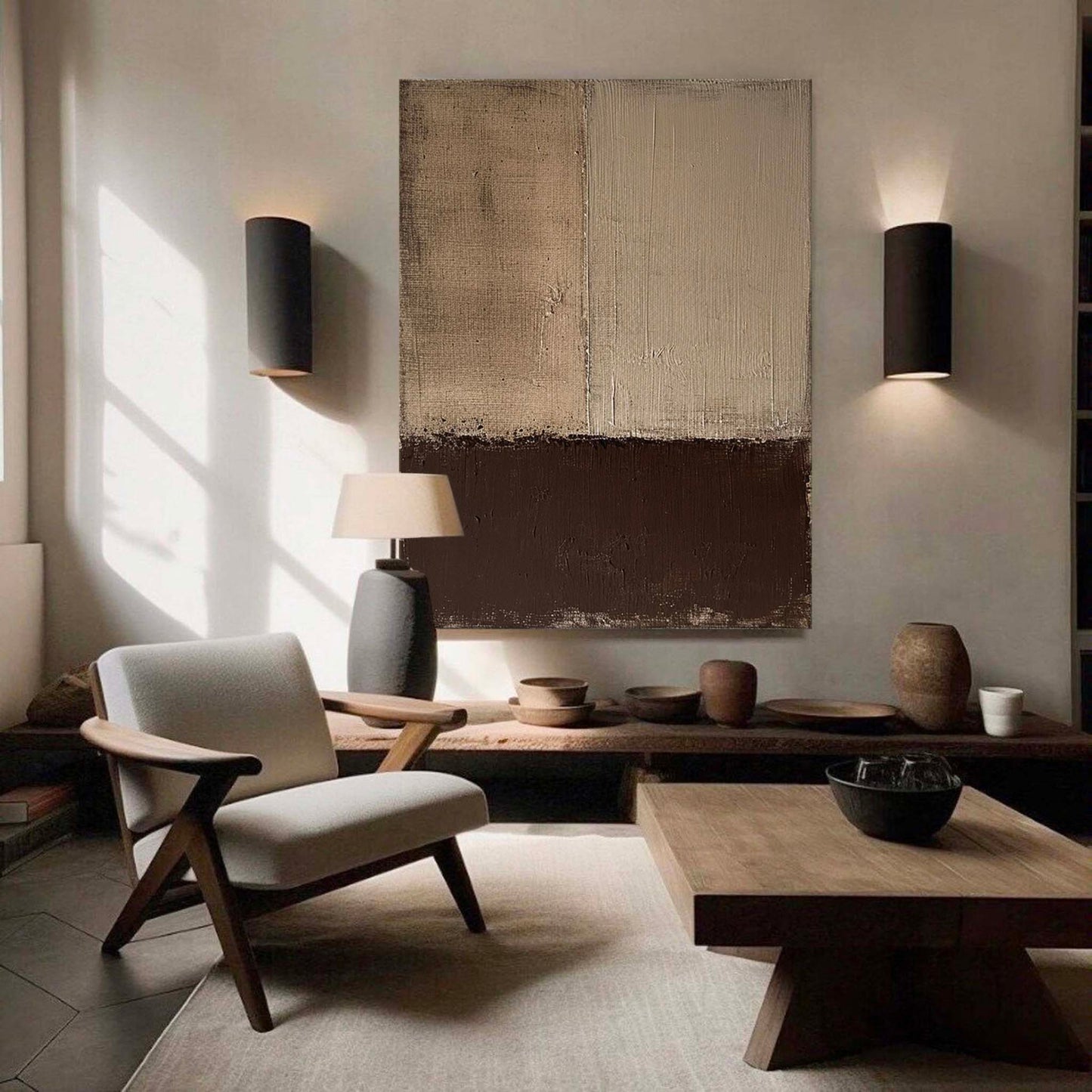 Elegant Minimalist Oil Painting with Neutral Tones for Modern Home Decor