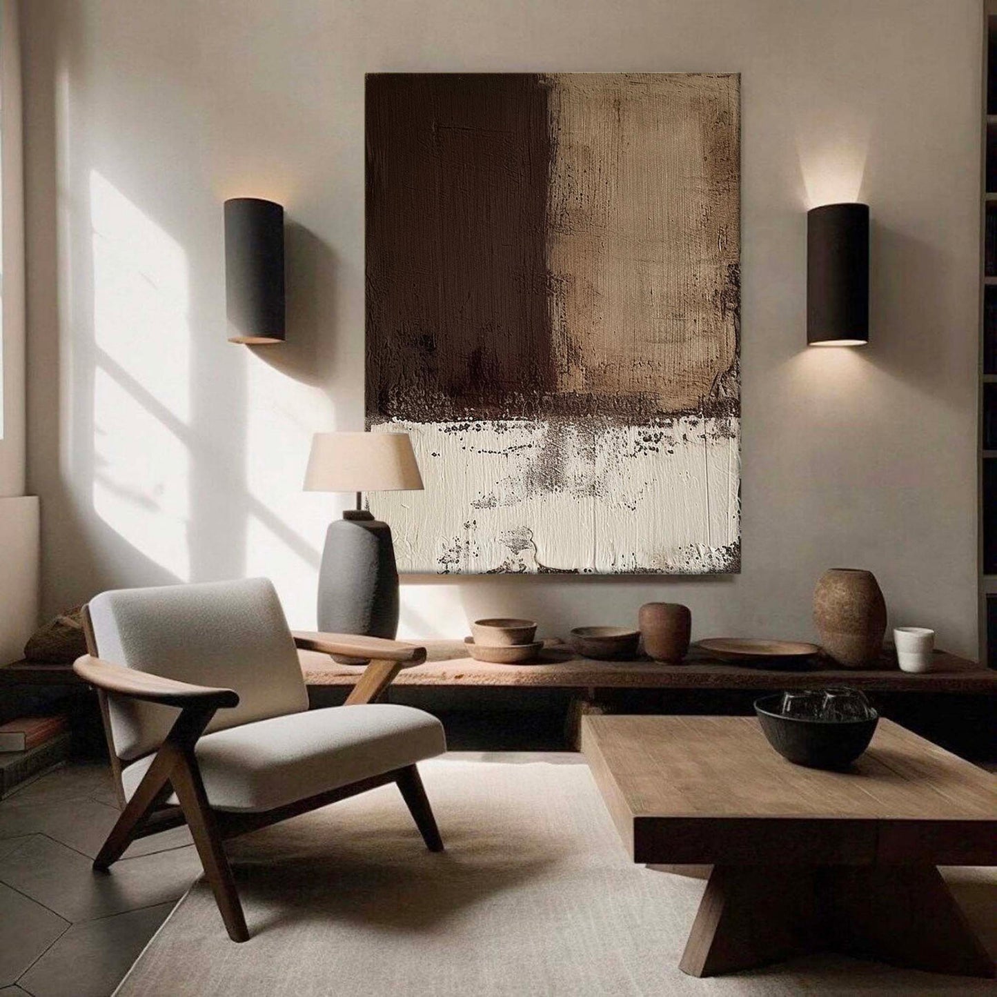 Contemporary Minimalist Abstract Oil Painting in Earthy Tones