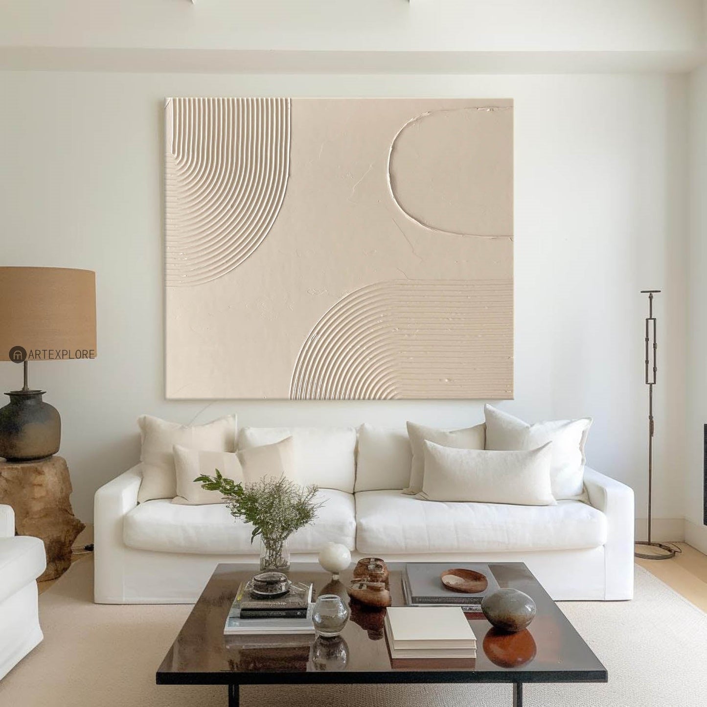 Elegant Beige Minimalist Abstract Oil Painting for Modern Home Decor