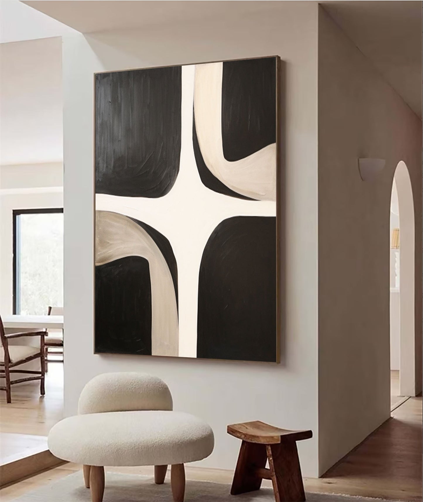 Contemporary Black and White Abstract Oil Painting for Modern Home Decor