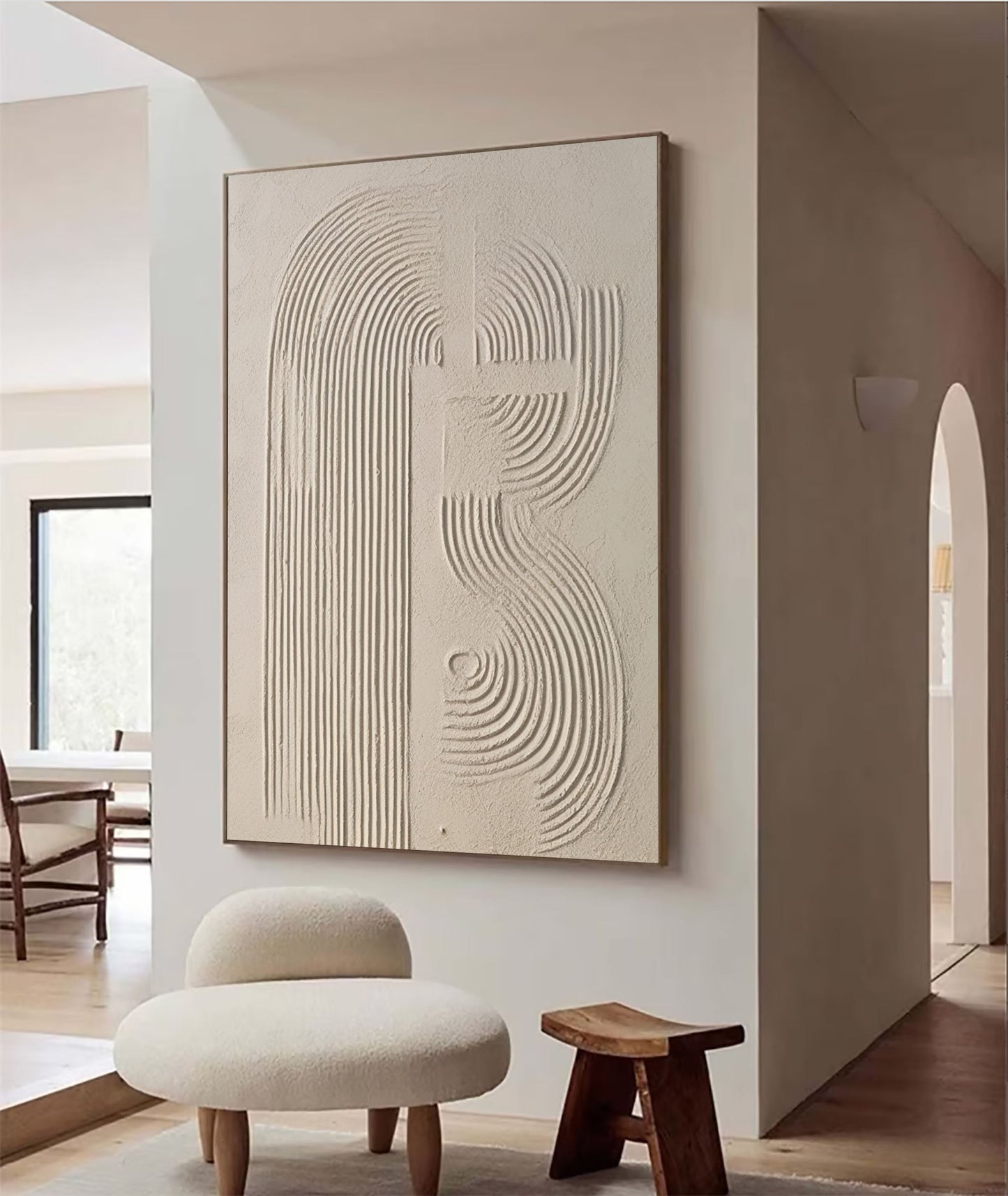 Elegant Beige Abstract Oil Painting for Modern Minimalist Home Decor
