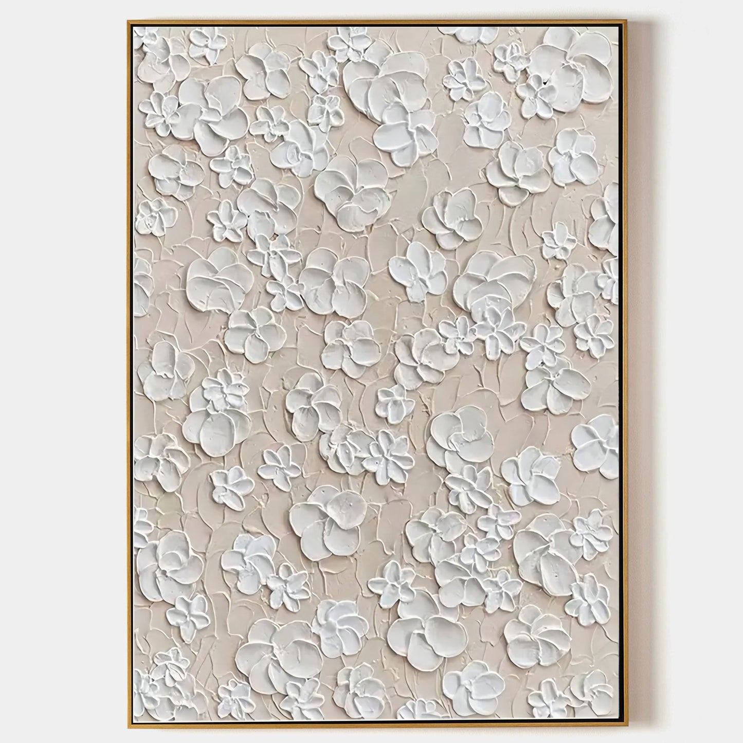Textured Floral White Oil Painting for Elegant Home Decor