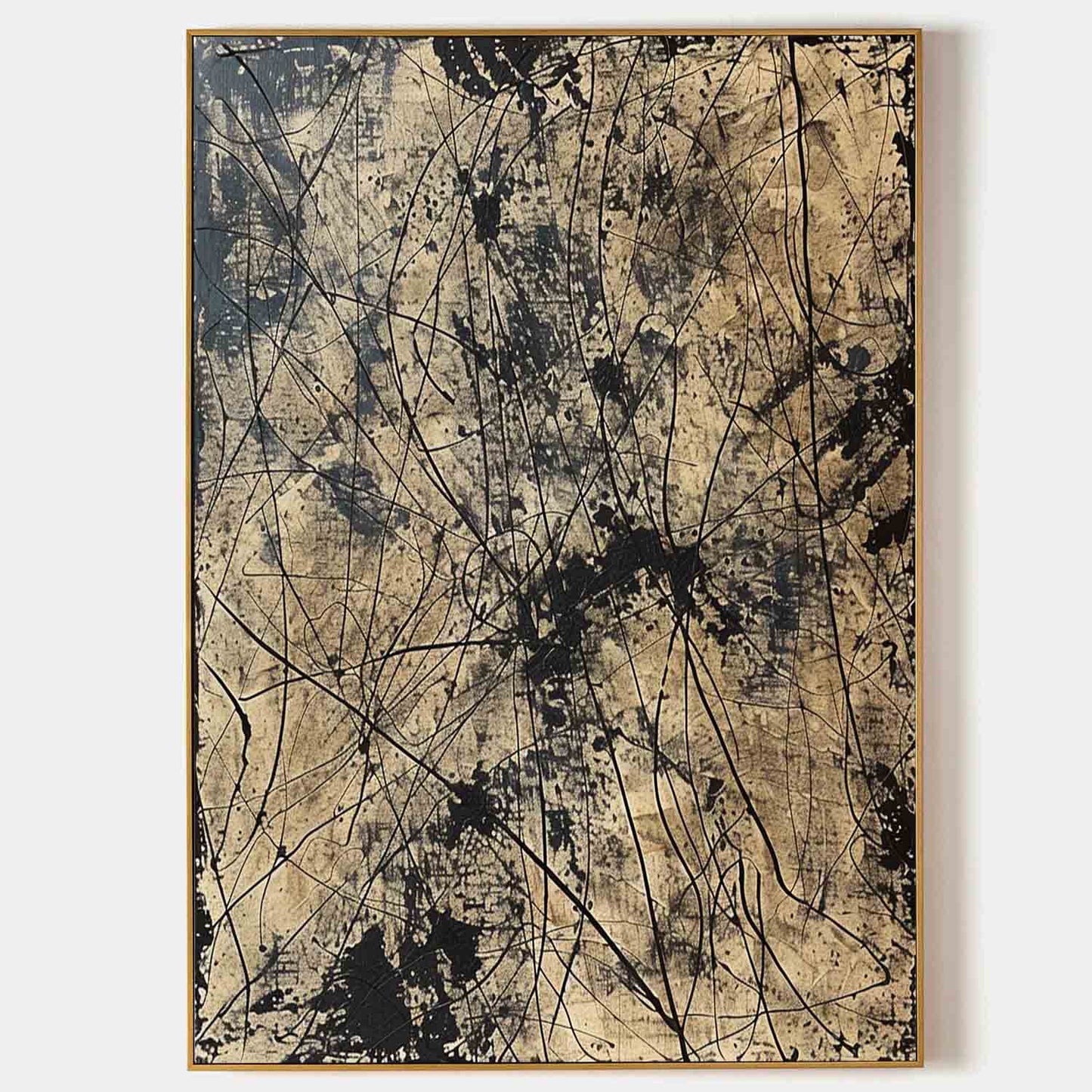 Bold Black and Gold Abstract Oil Painting for Modern Home Decor