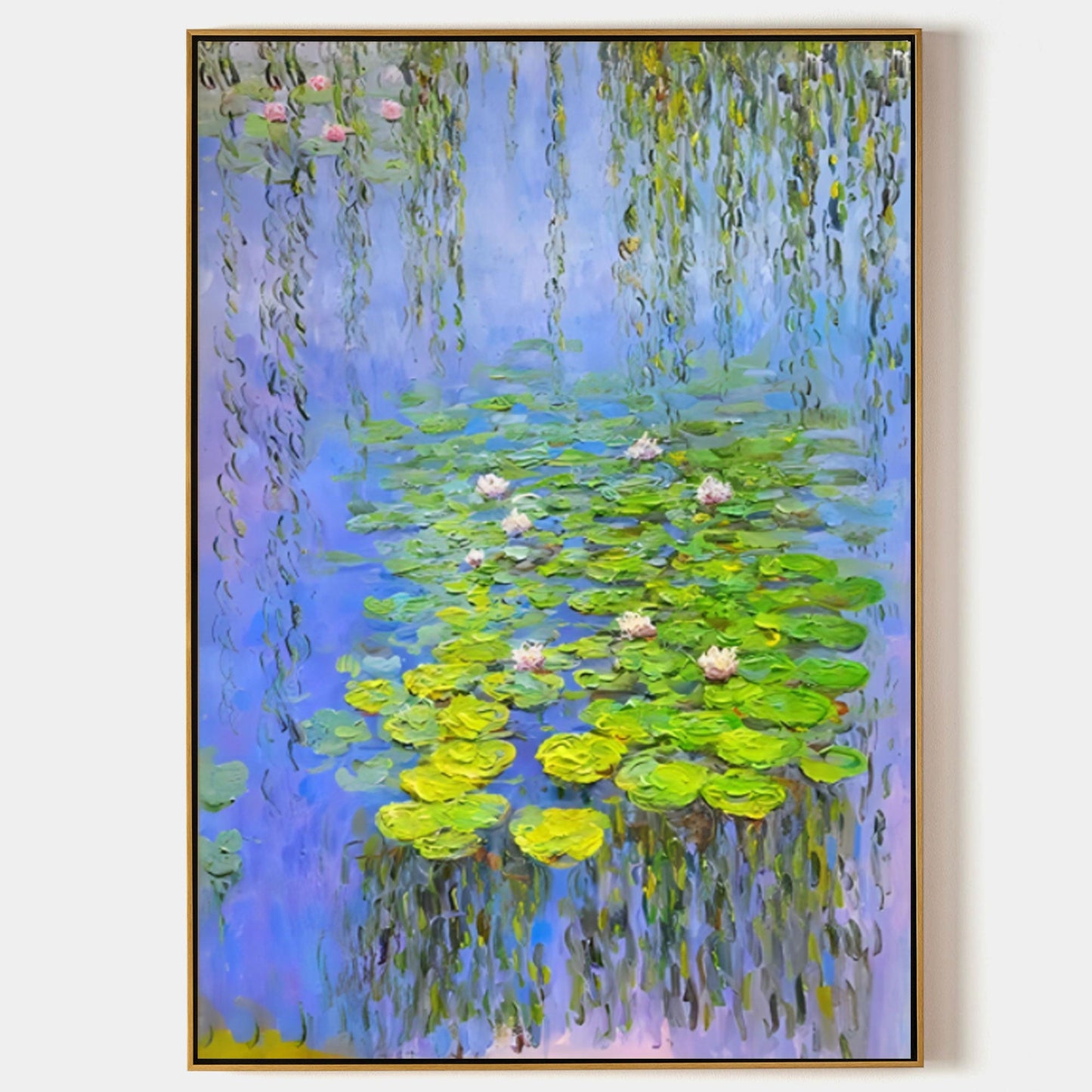 Tranquil Water Lilies - Serene Oil Painting with Vibrant Plaster Texture
