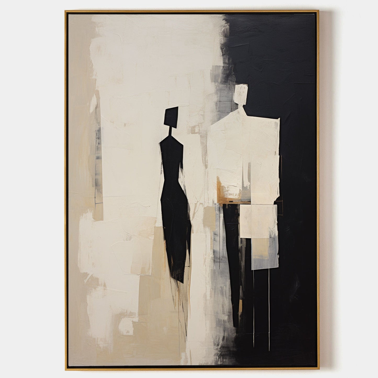 Elegant Black and White Contemporary Minimalist Oil Painting for Modern Decor