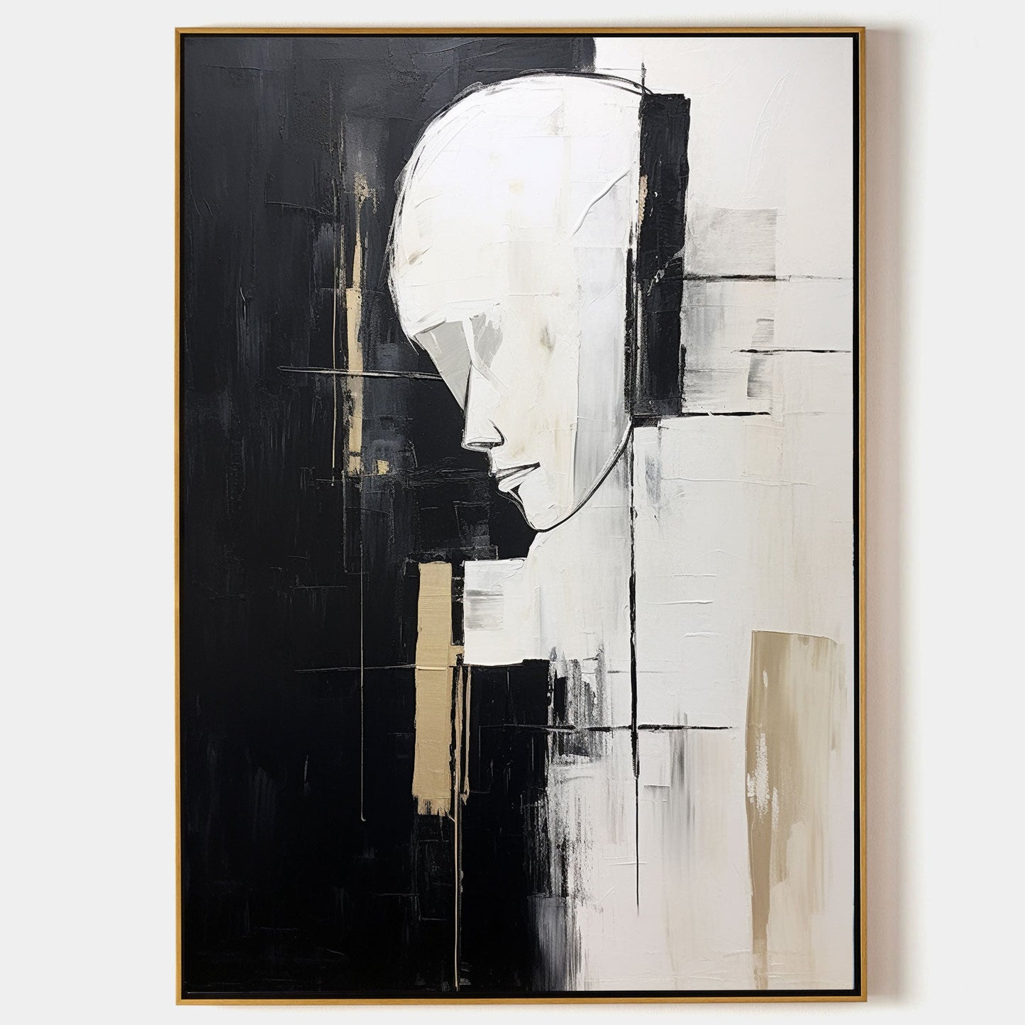 Abstract Minimalist Portrait in Black and White – Modern Wall Art for Contemporary Spaces