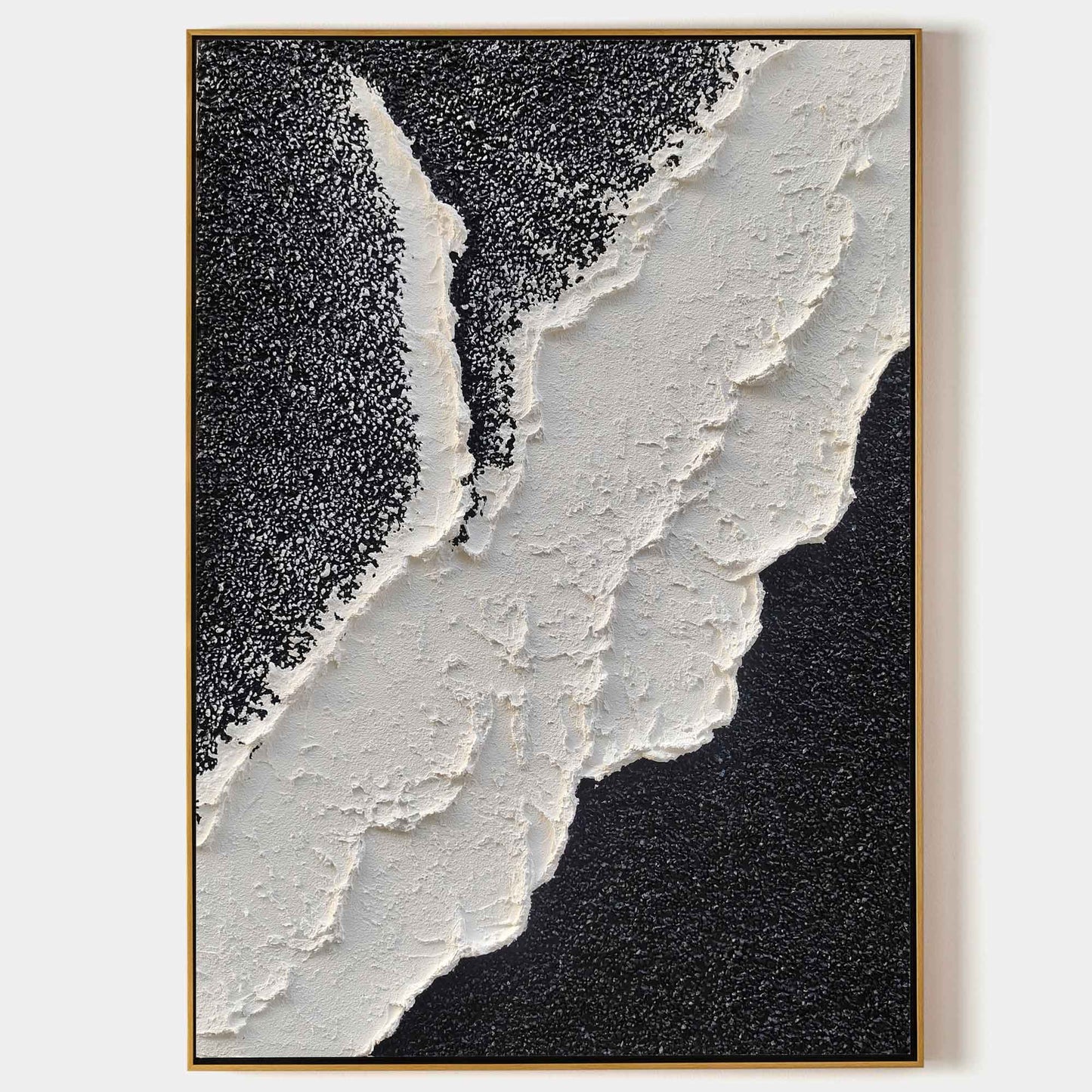 Modern Abstract Ocean Wave Oil Painting in Black and White Textures