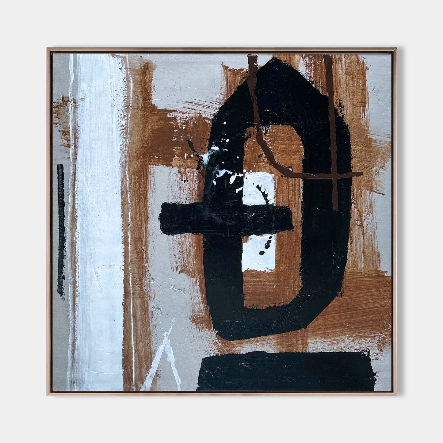 Contemporary Black Brown Abstract Oil Painting for Modern Home Decor