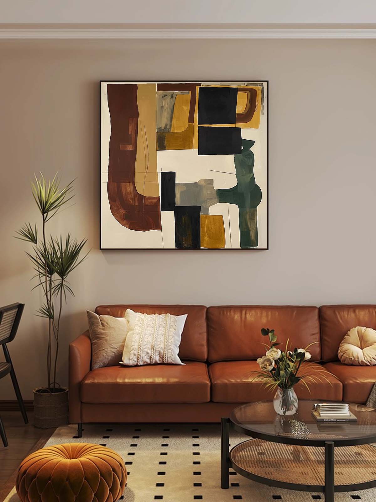 Contemporary Vintage Abstract Oil Painting for Modern Home Decor