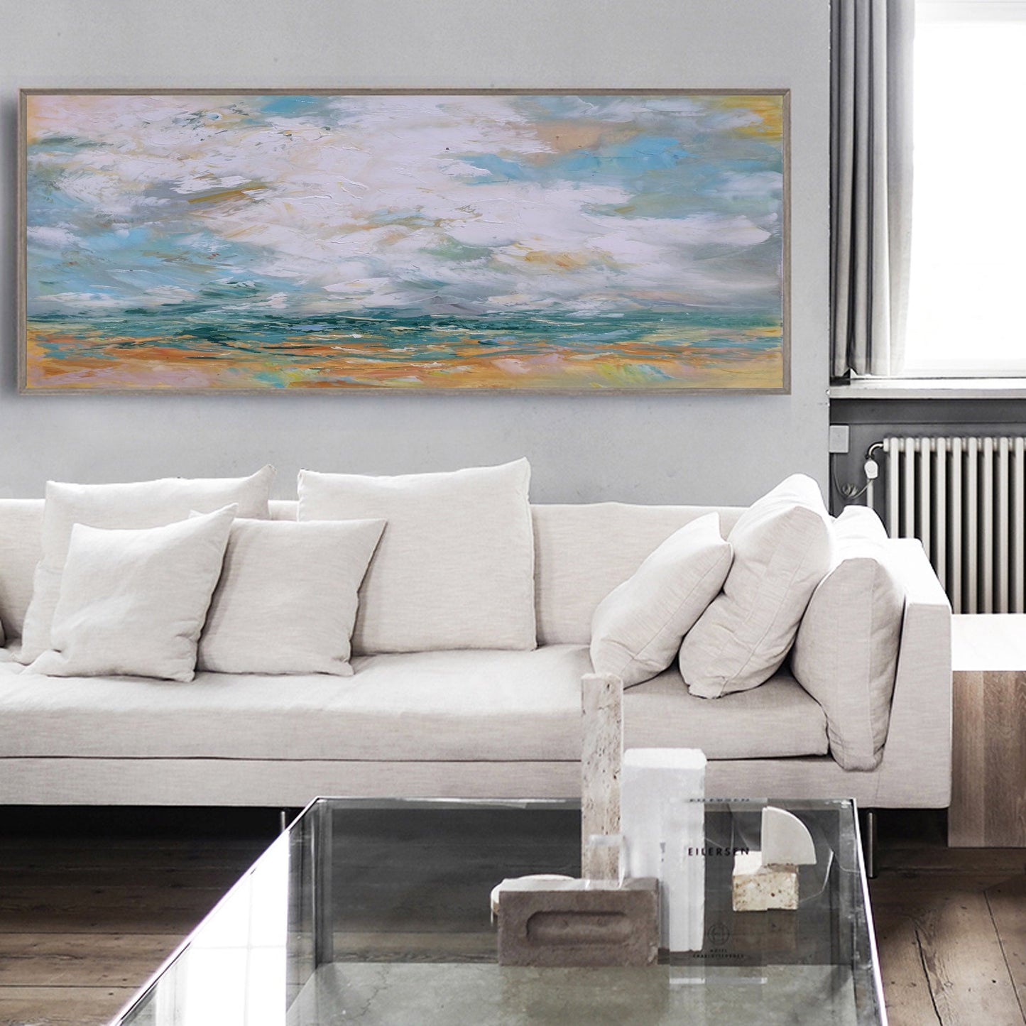 Vivid Coastal Dreamscape Oil Painting with Waves and Dramatic Clouds