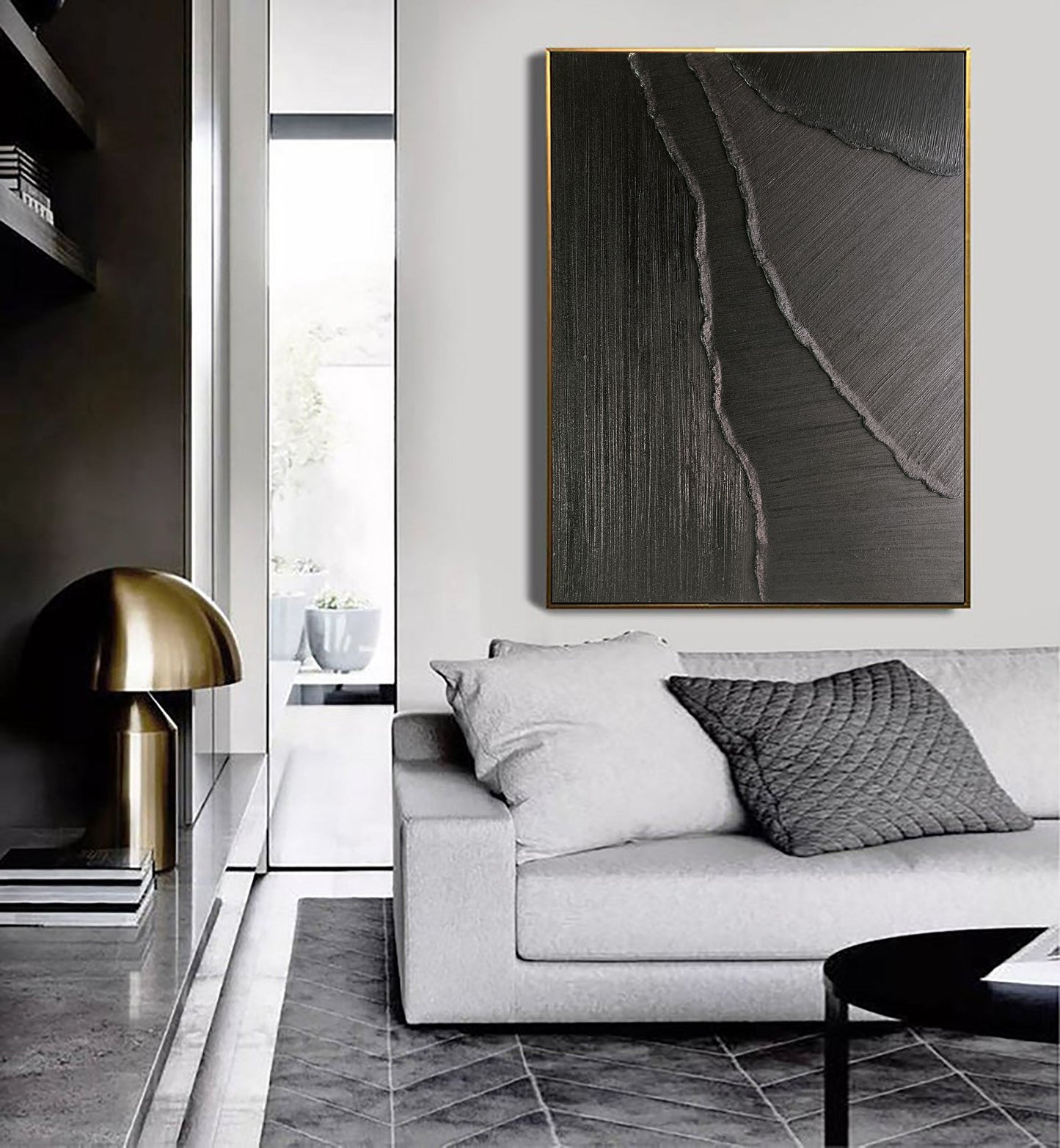 Elegant Black Minimalist Abstract Oil Painting for Modern Home Décor