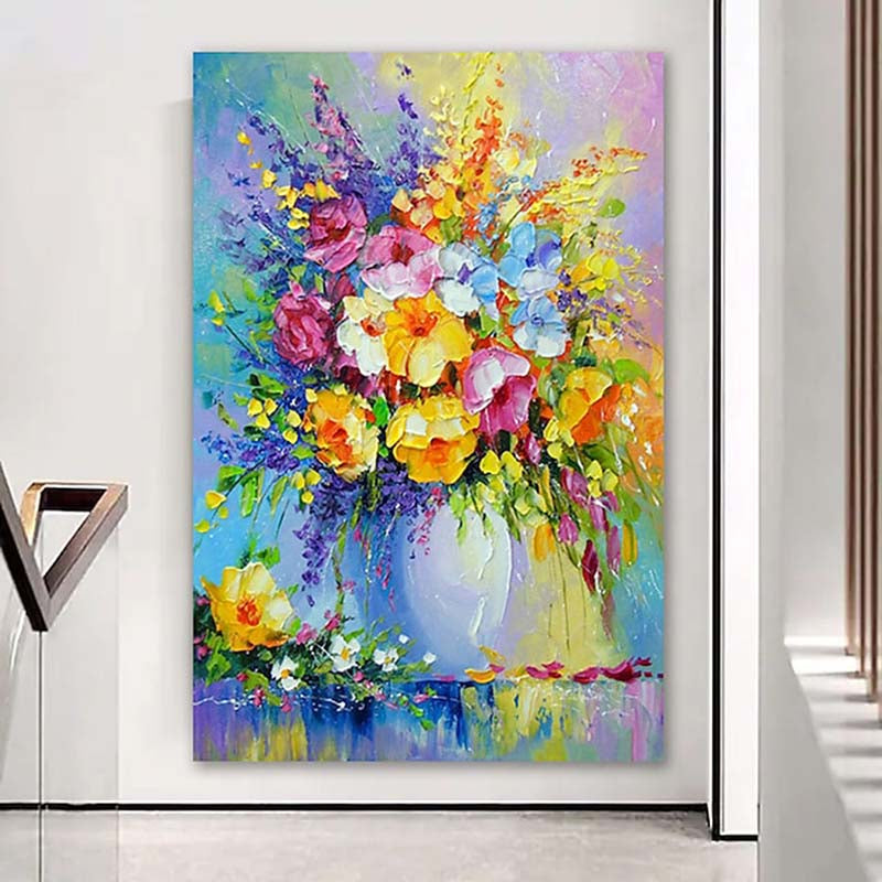 Vibrant Floral Burst Oil Painting for Home Decor and Art Enthusiasts