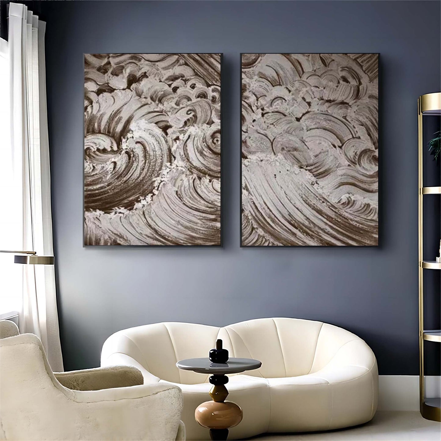 Dynamic Abstract Wave Oil Painting Duo for Modern Home Decor