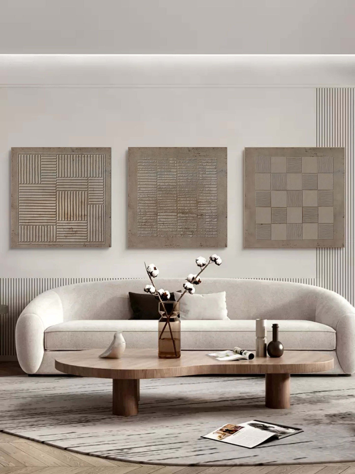 Contemporary Abstract Oil Painting Trio for Modern Home Decor