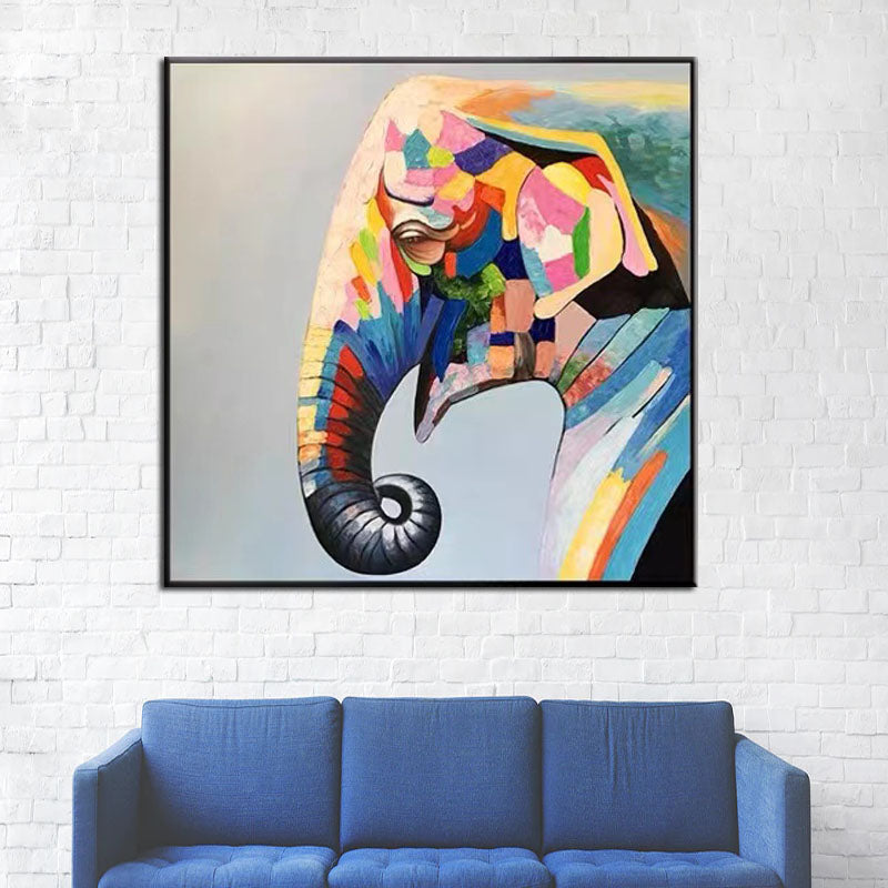 Colorful Elephant Portrait - Vibrant Abstract Oil Painting for Modern Decor