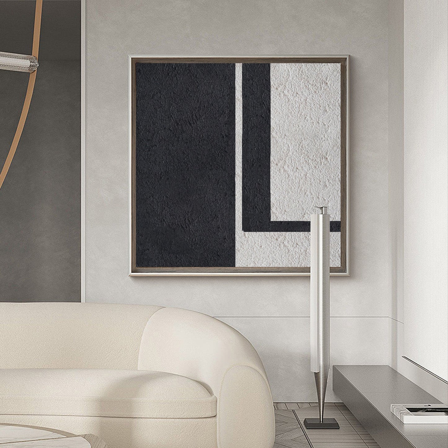 Contemporary Black and White Minimalist Oil Painting for Modern Decor