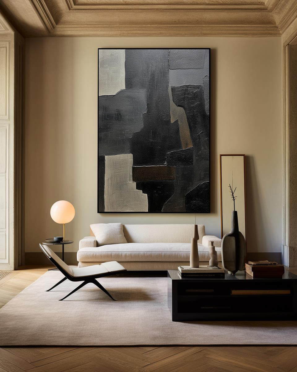 Contemporary Black Abstract Oil Painting for Modern Art Lovers