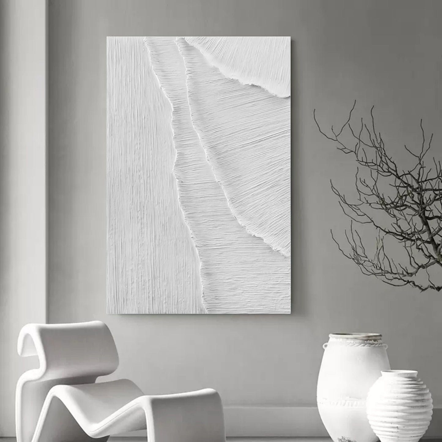 Serene Coastal Landscape Oil Painting - Textured White Waves on Canvas Art