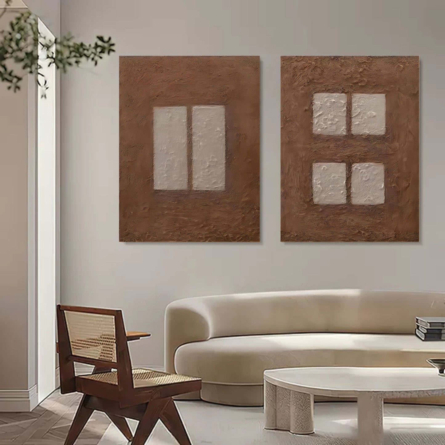 Contemporary Abstract Oil Painting Duo for Modern Home Décor