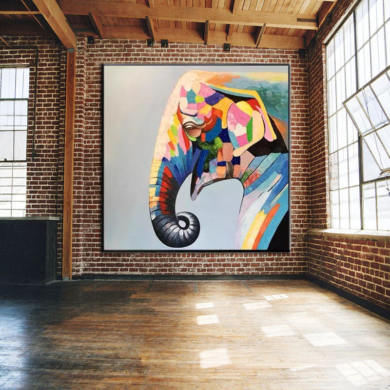 Colorful Elephant Portrait - Vibrant Abstract Oil Painting for Modern Decor