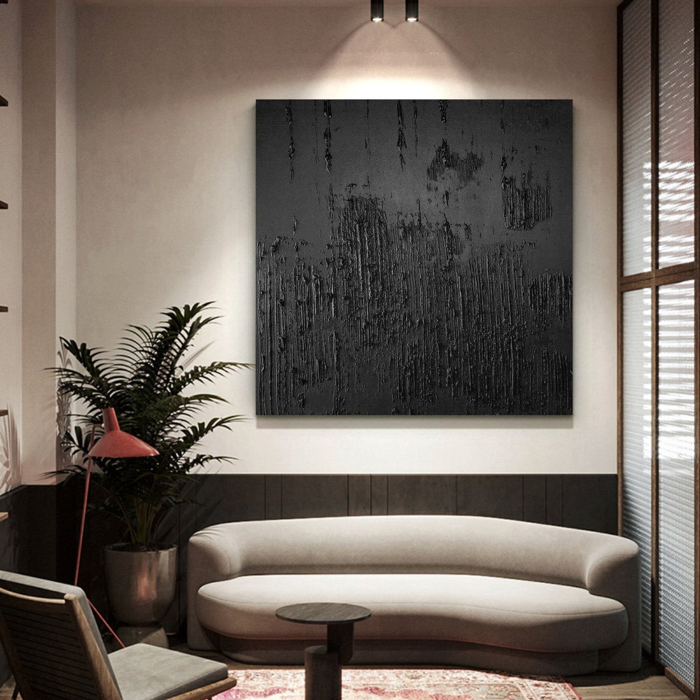 Elegant Black Minimalist Abstract Oil Painting for Modern Home Decor