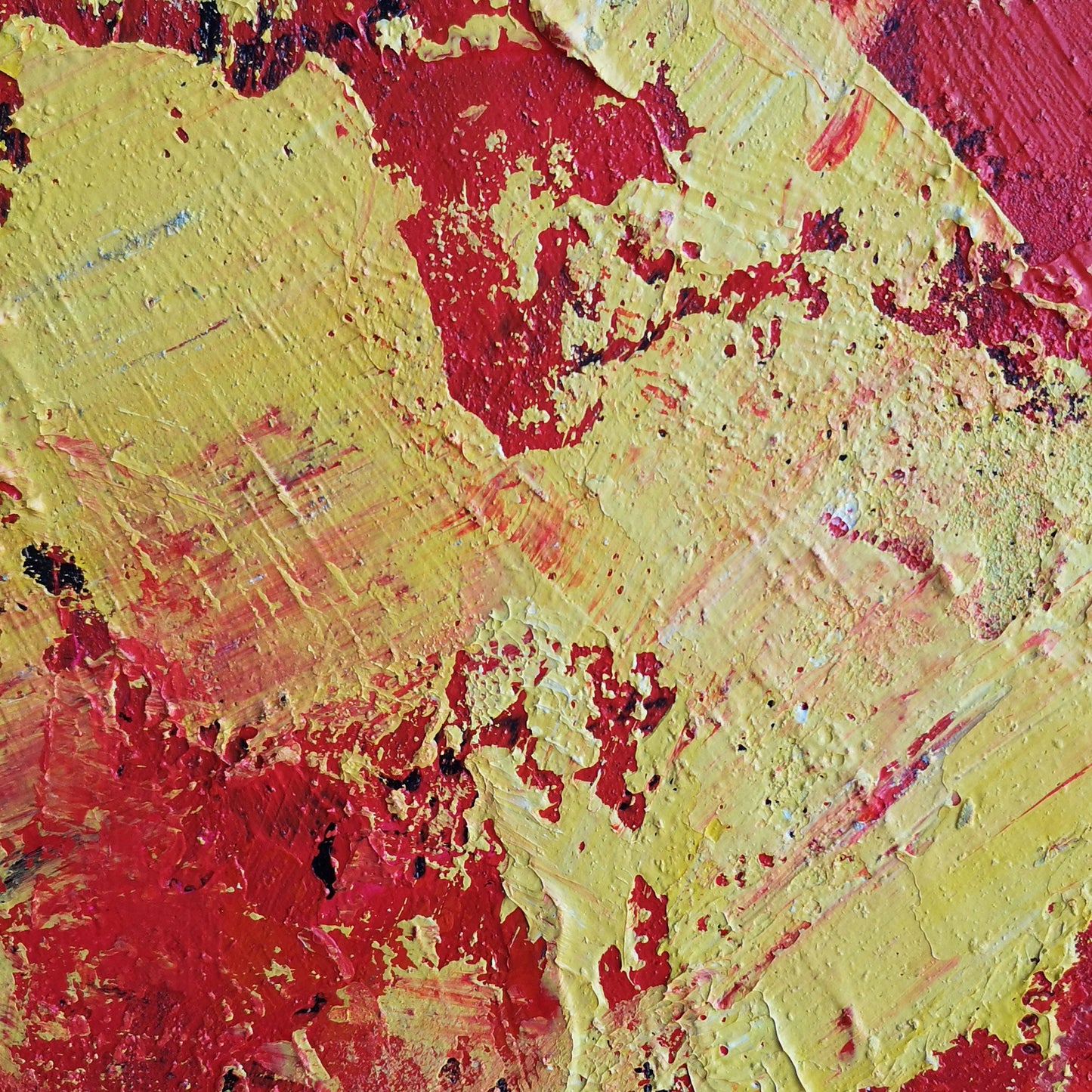 Vibrant Red and Yellow Abstract Oil Painting for Home Décor