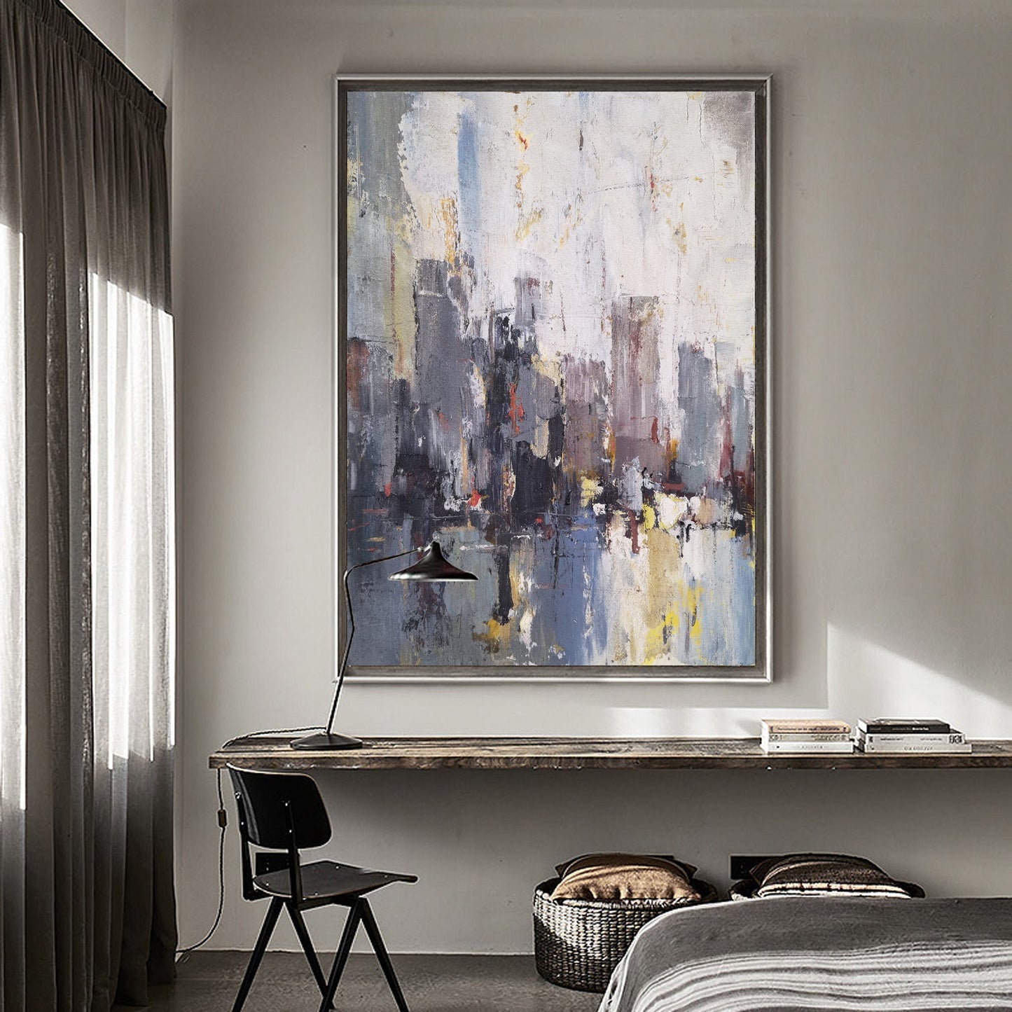 Contemporary Urban Abstract Oil Painting for Modern Home Decor