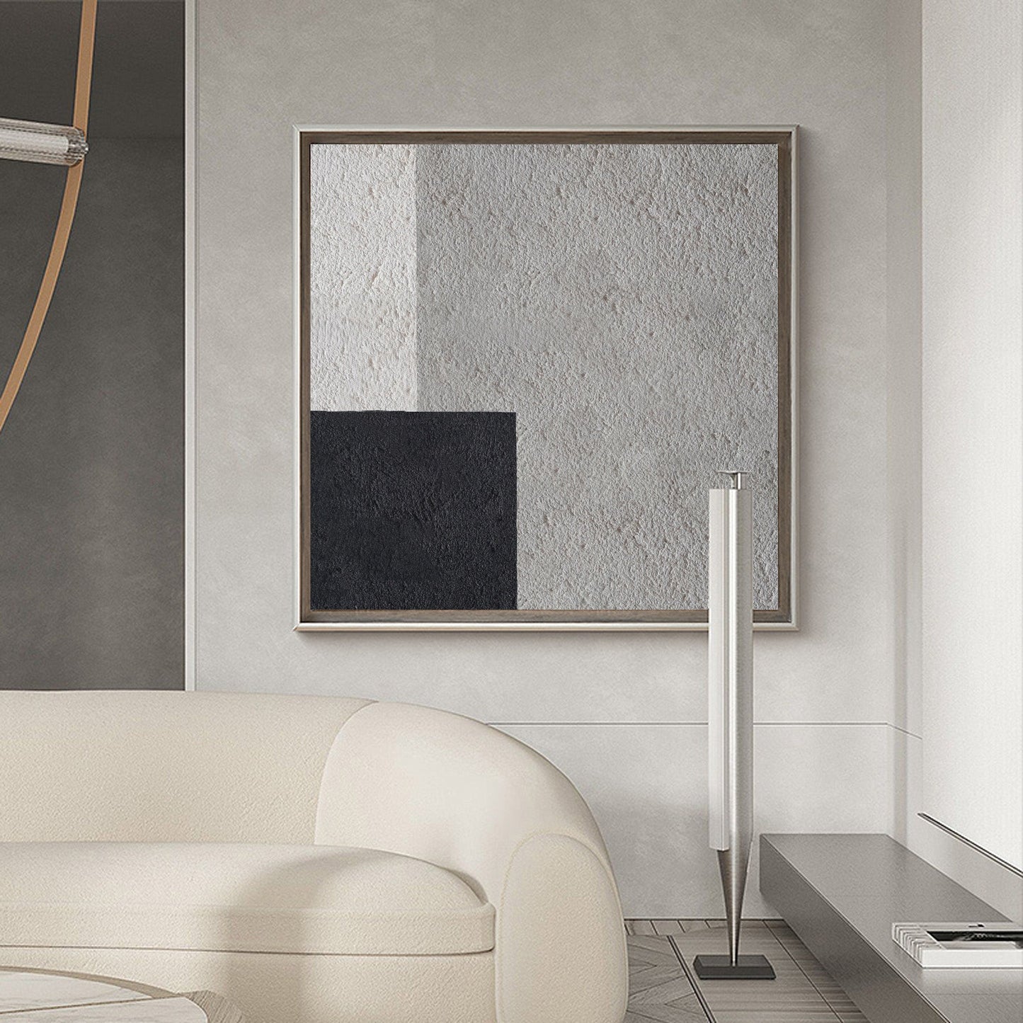 Modern Black and White Minimalist Oil Painting for Contemporary Home Decor