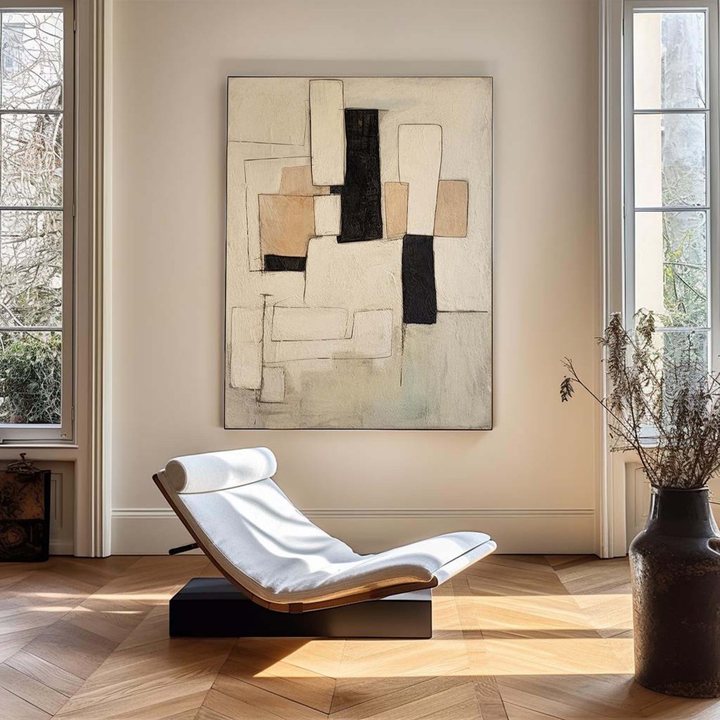 Contemporary Geometric Abstract Oil Painting for Modern Home Decor