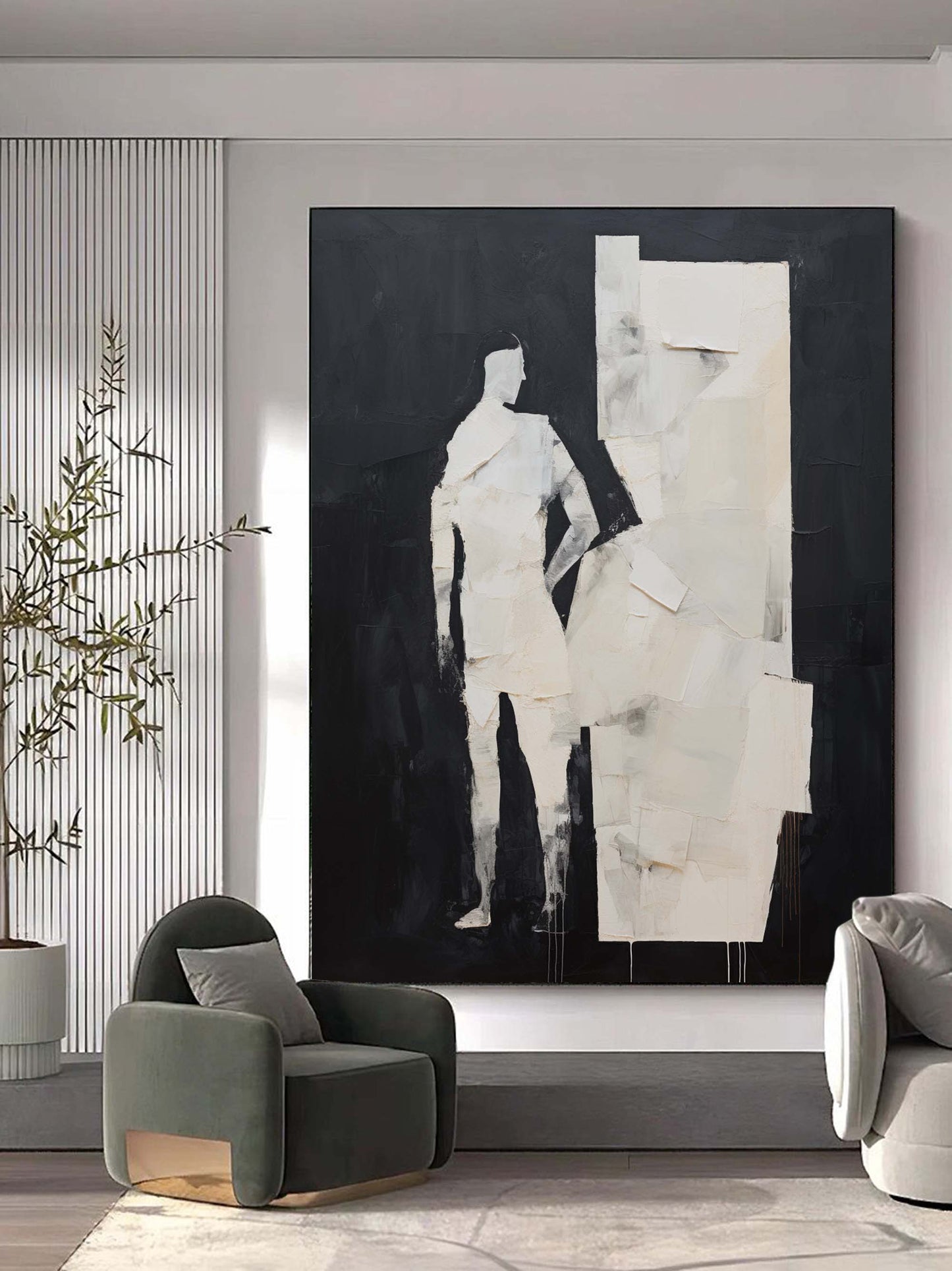 Modern Abstract Oil Painting - Minimalist Figure with Bold Textures