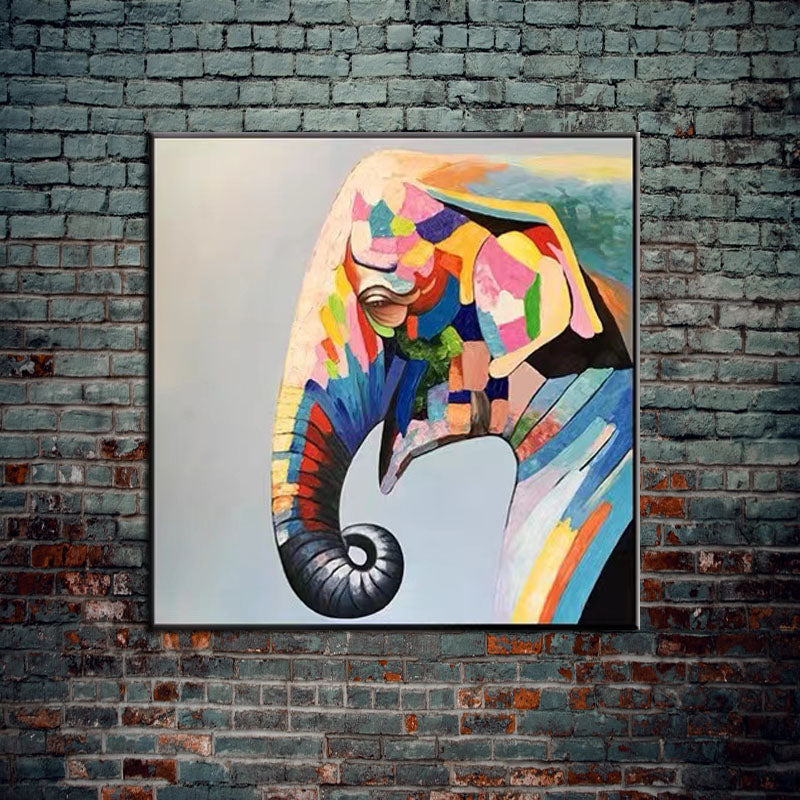 Colorful Elephant Portrait - Vibrant Abstract Oil Painting for Modern Decor