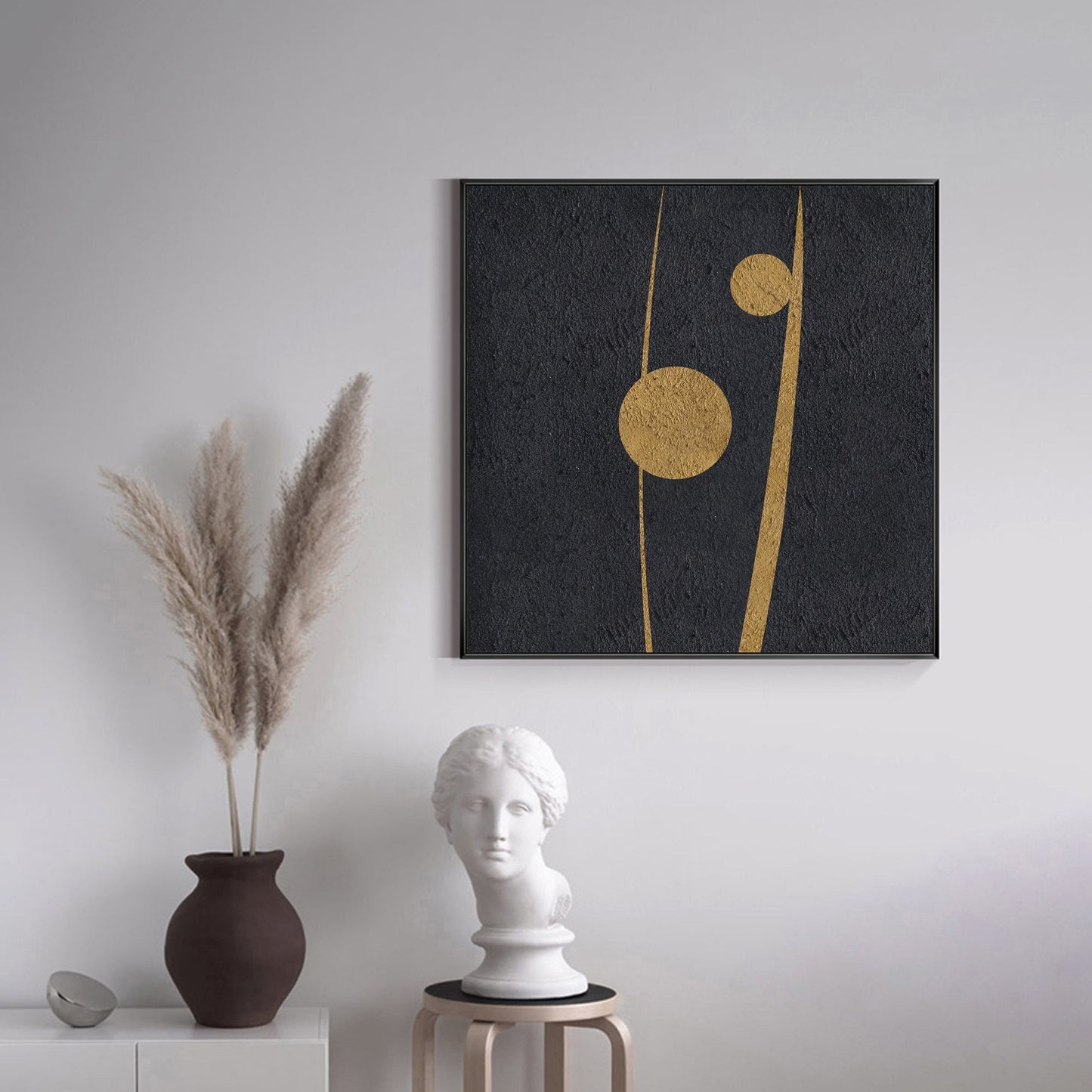 Elegant Black and Gold Abstract Minimalist Oil Painting for Modern Home Decor