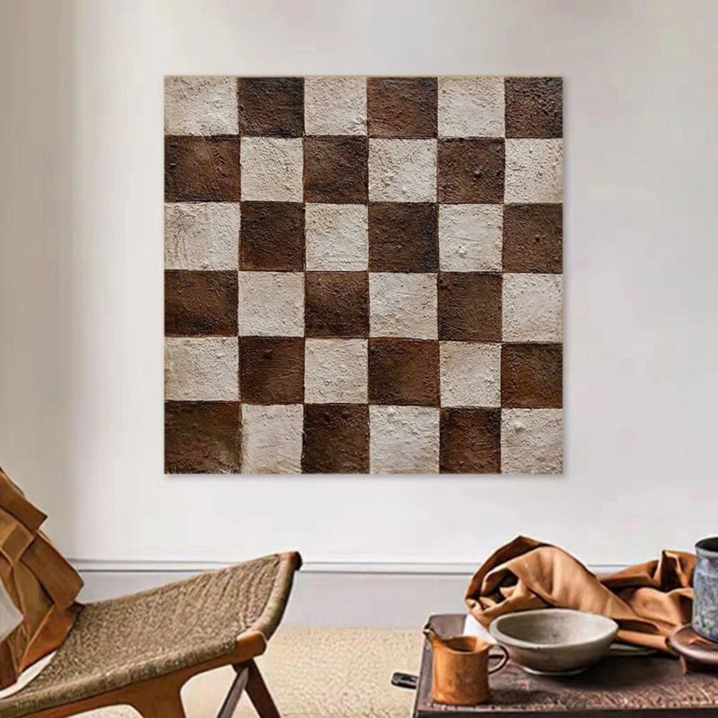 Abstract Wabi-Sabi Oil Painting in Earthy Tones for Unique Home Decor