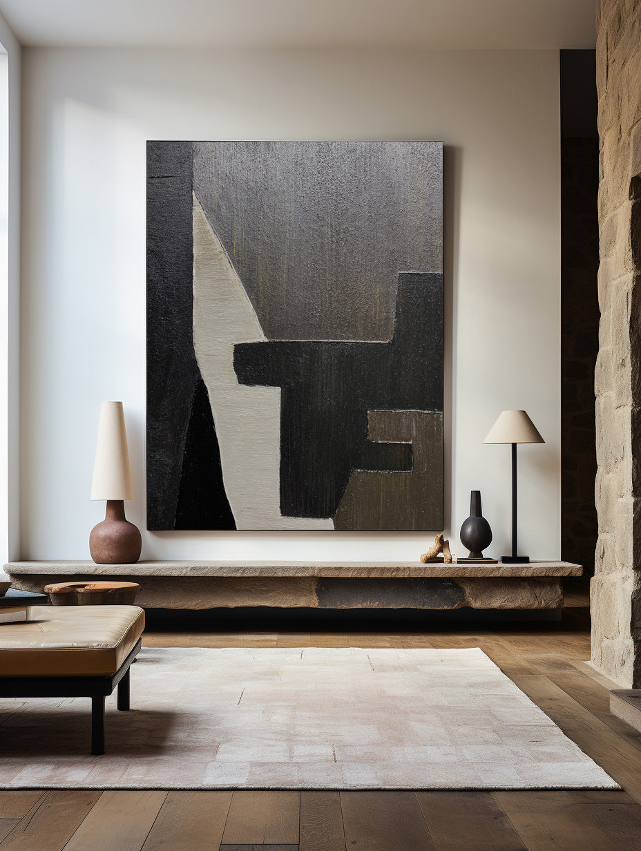 Contemporary Black and Brown Abstract Oil Painting for Modern Home Decor