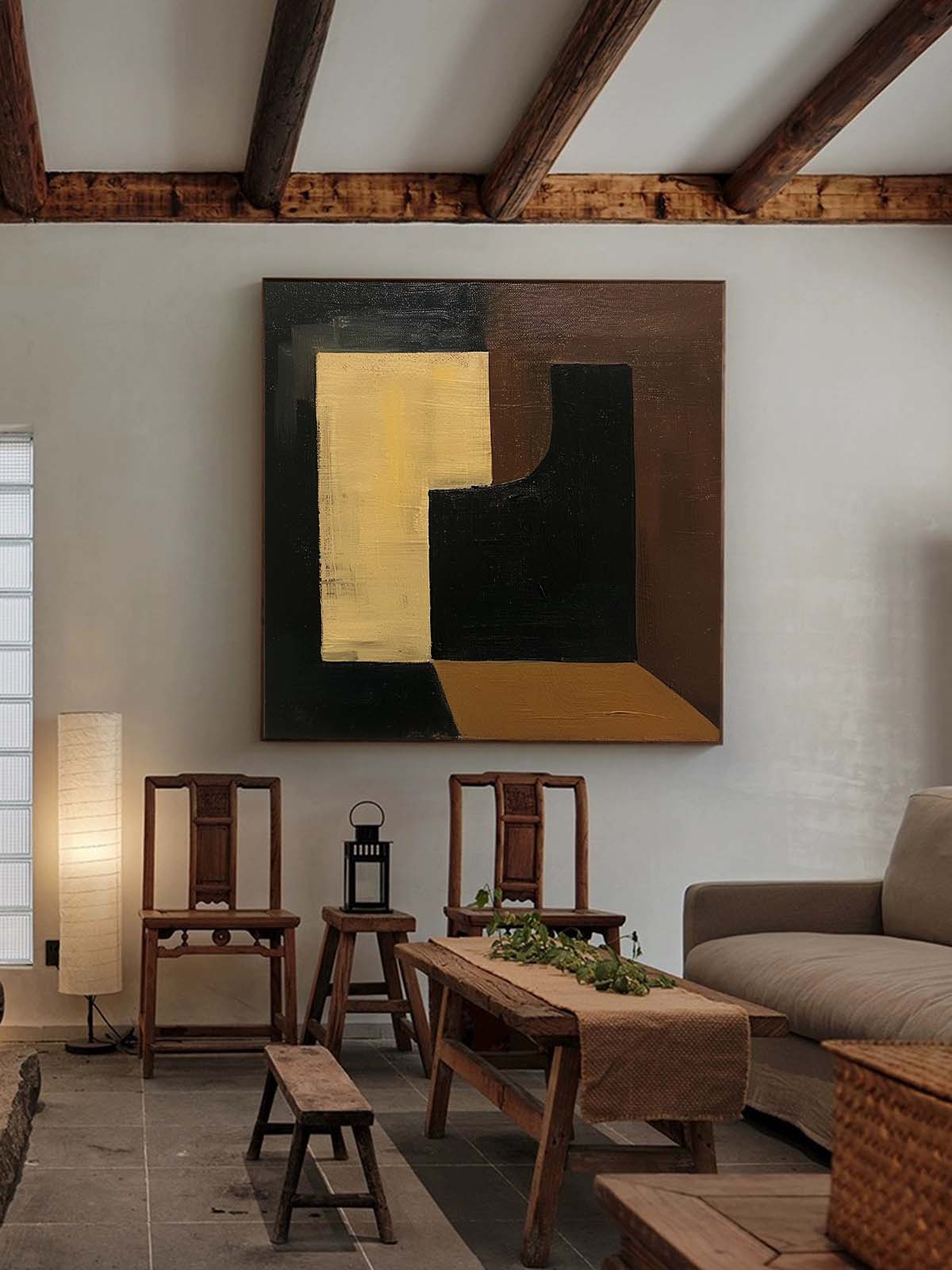 Modern Abstract Geometric Oil Painting for Contemporary Home Decor