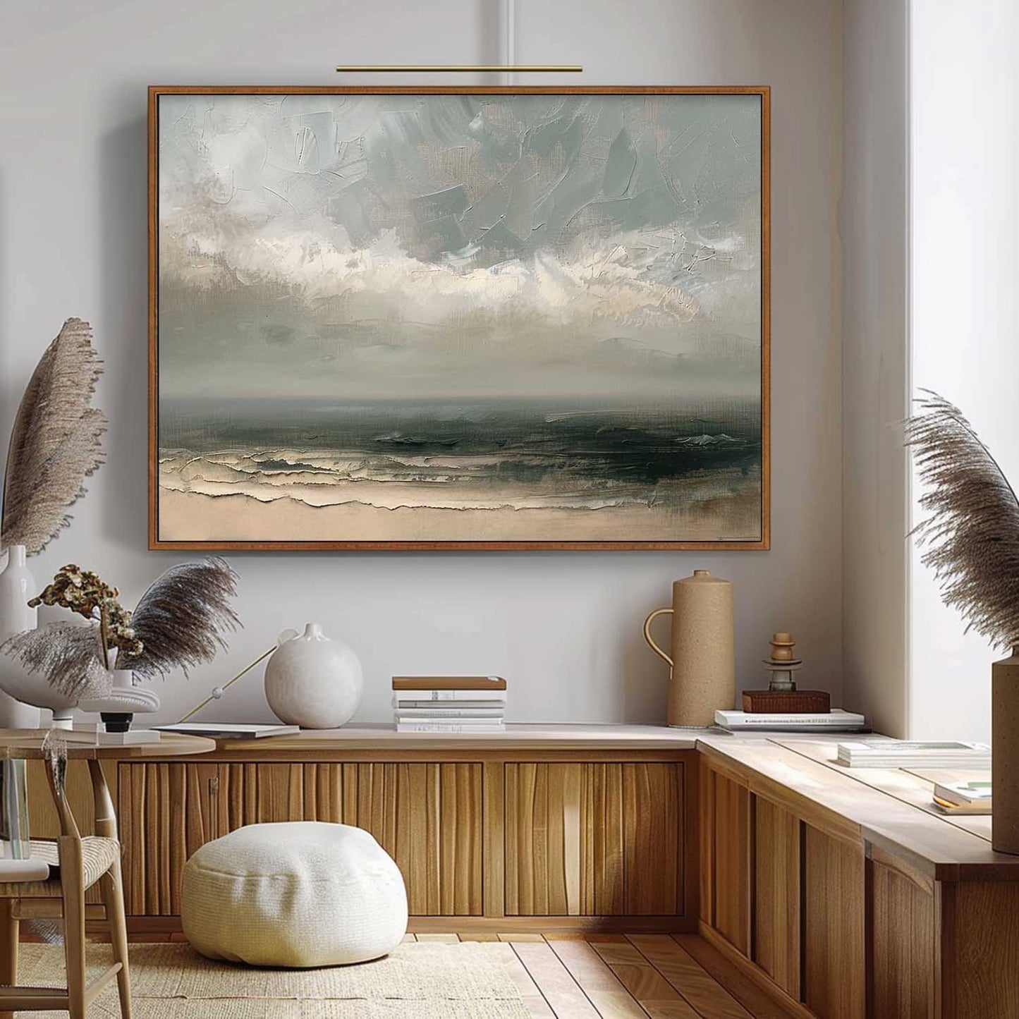 Ocean View Abstract Oil Painting - Serene Coastal Landscape Art for Home Decor