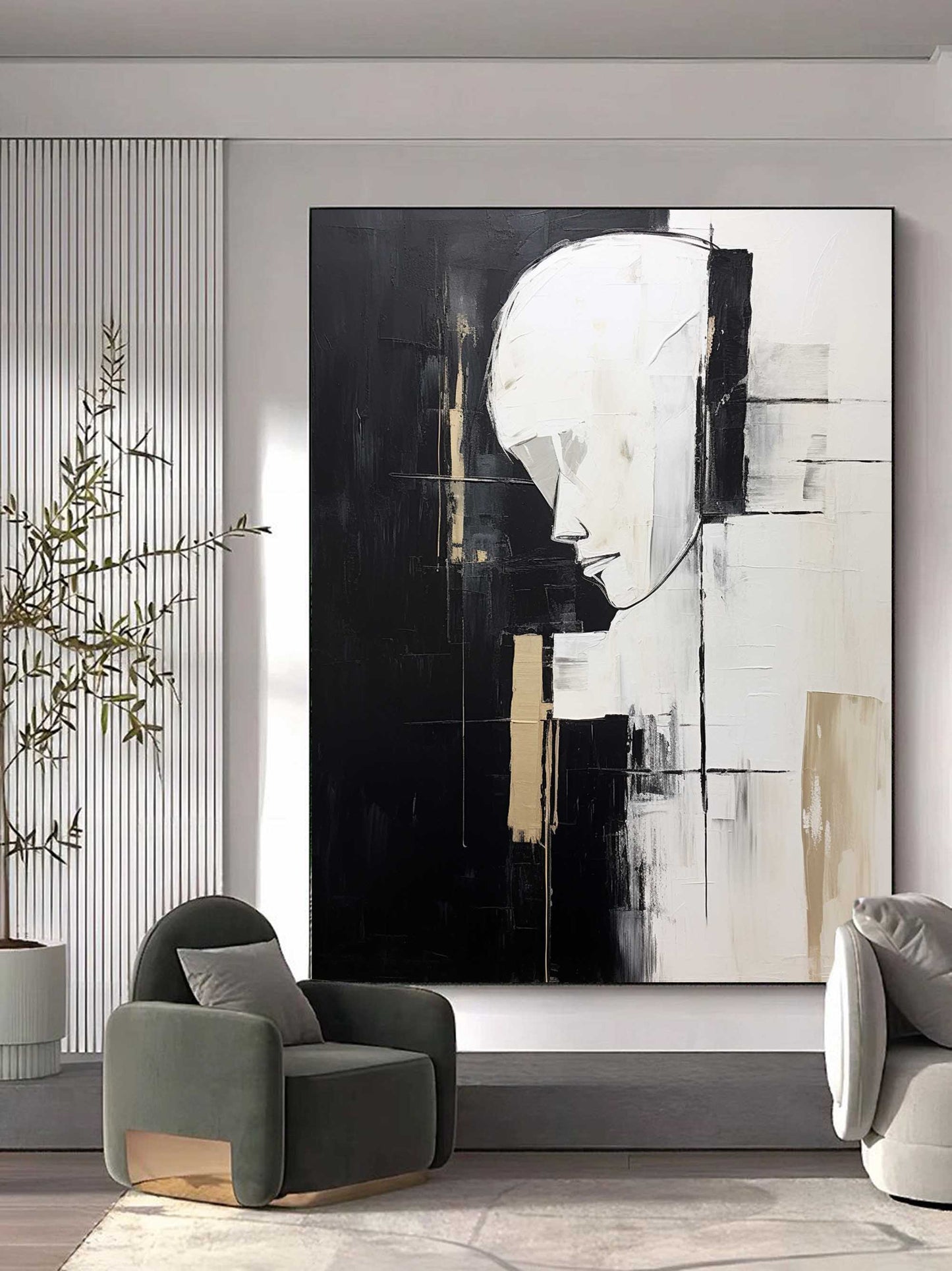 Abstract Minimalist Portrait in Black and White – Modern Wall Art for Contemporary Spaces