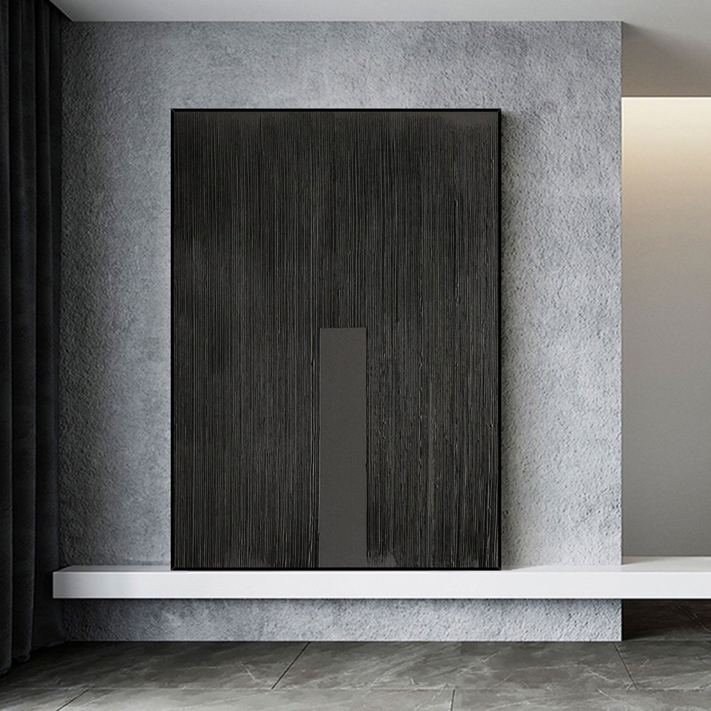 Elegant Black Minimalist Abstract Oil Painting for Modern Home Decor