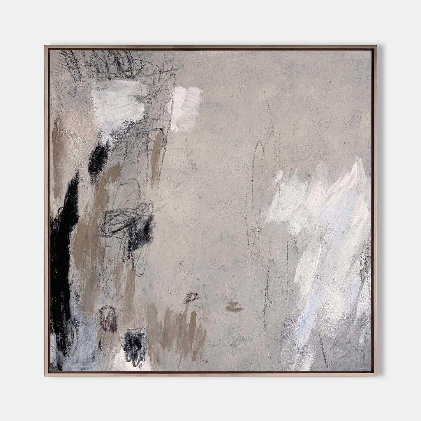 Contemporary Gray and White Abstract Oil Painting for Modern Home Decor