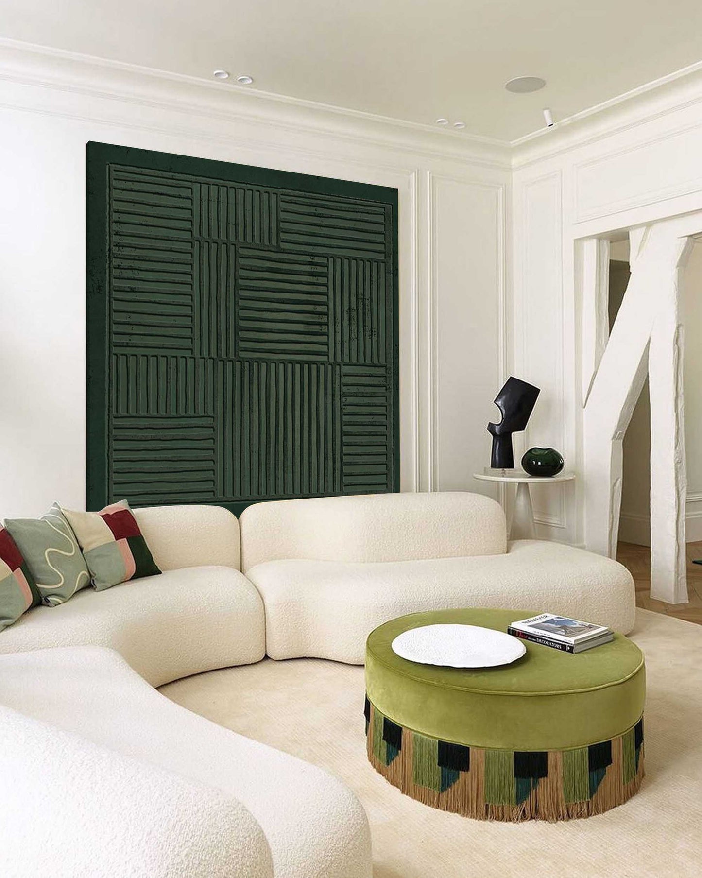 Abstract Green Minimalist Oil Painting for Modern Home Decor