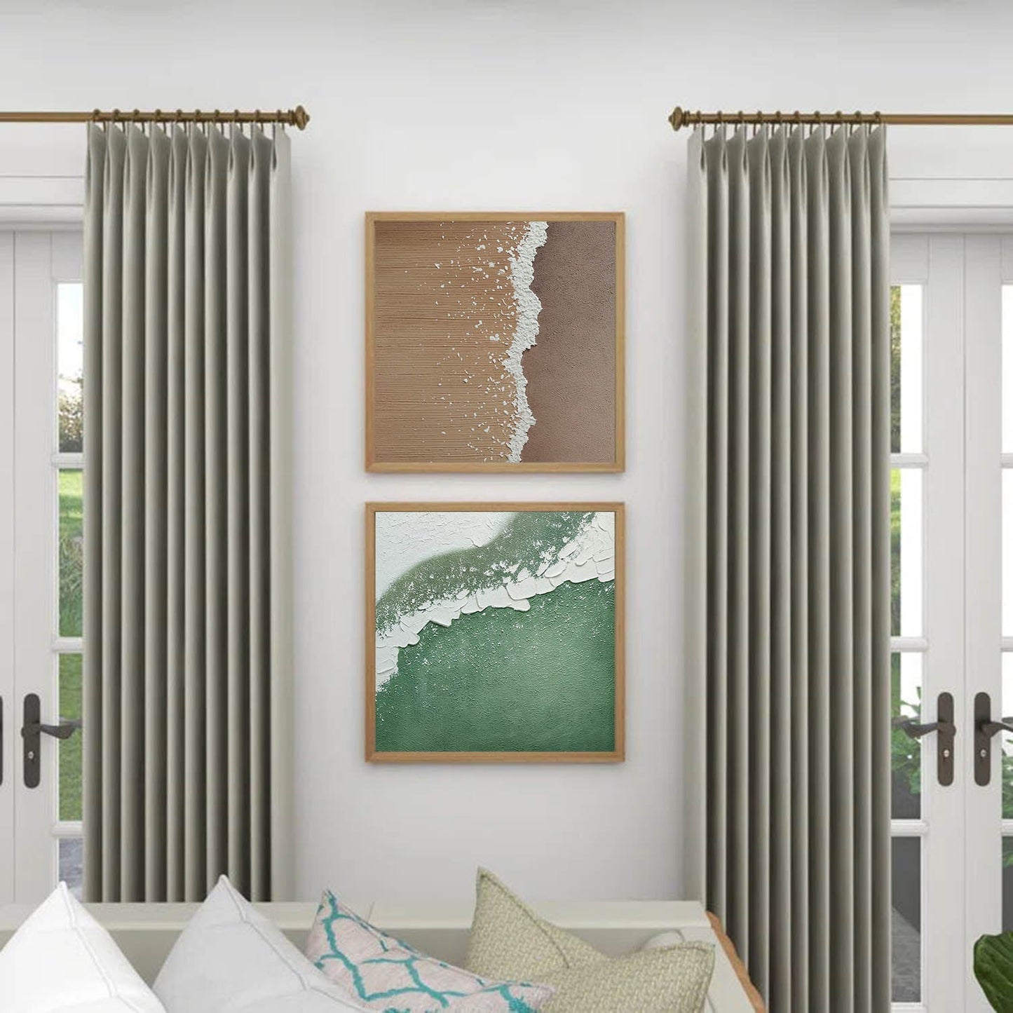 Serene Abstract Ocean-Inspired Oil Painting Pair for Modern Home Decor