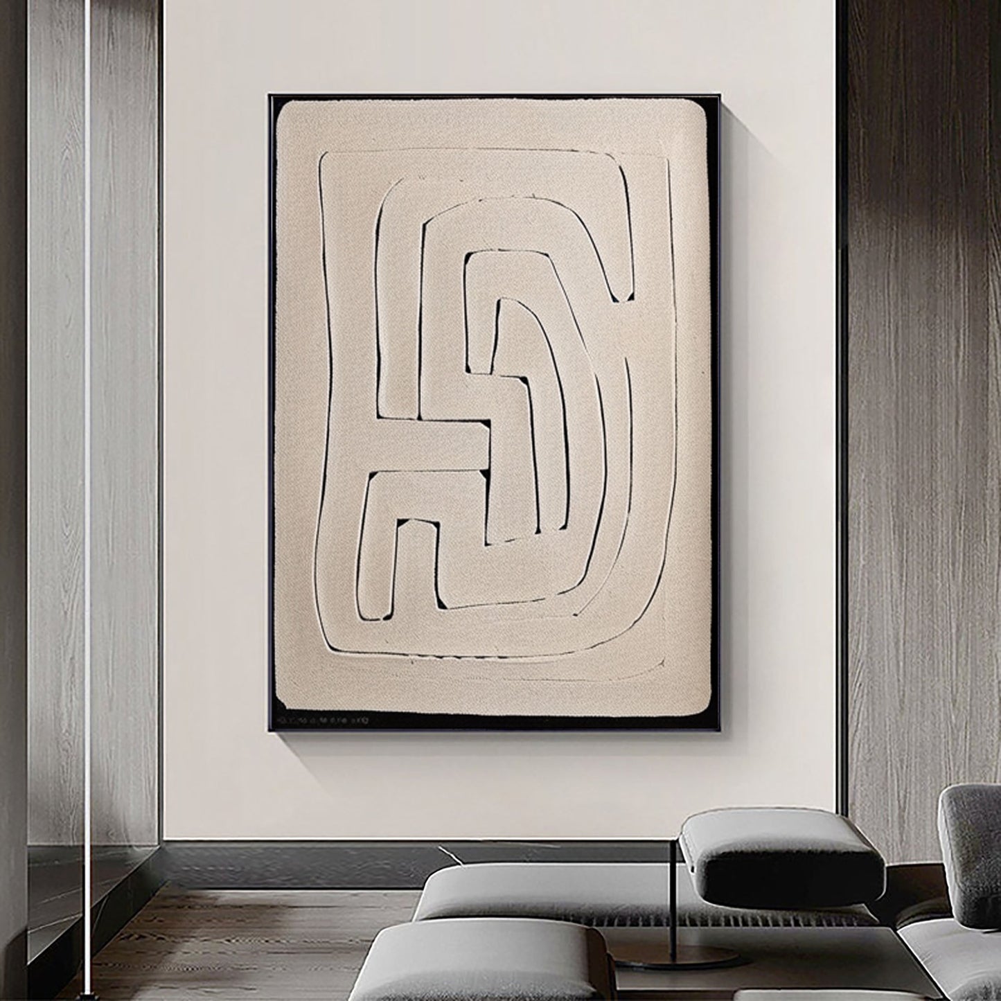 Contemporary Beige and Brown Abstract Oil Painting for Modern Home Decor