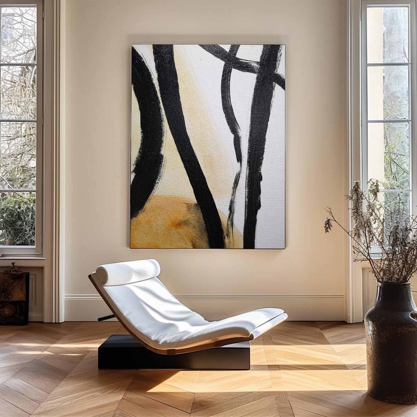 Contemporary Black and White Abstract Oil Painting for Minimalist Home Decor